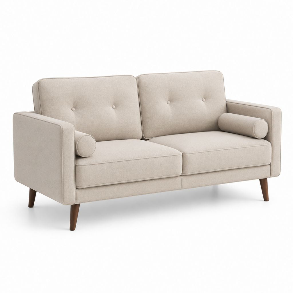 Divano 2 posti beige in poliestere con gambe in legno 150 x 82 x 84 cm