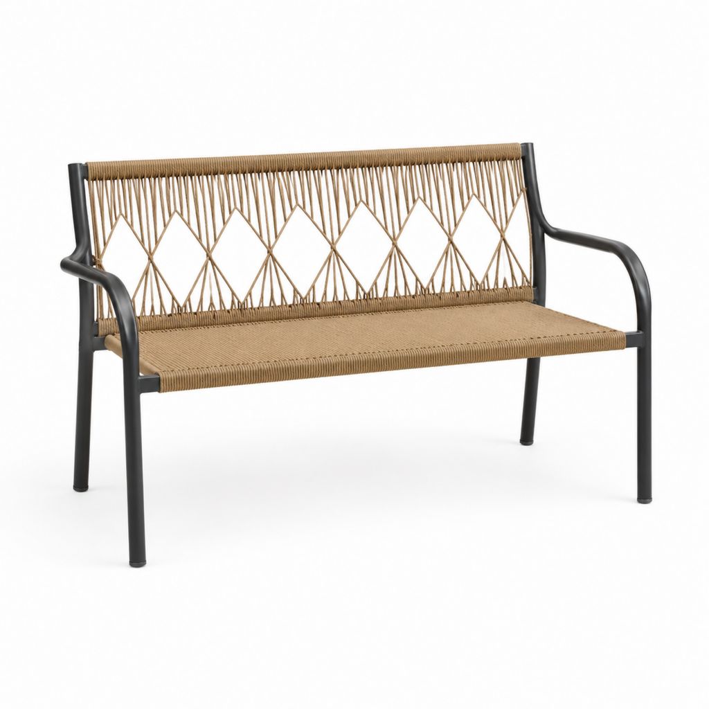 Panca da giardino 2 posti beige e nero in acciaio e corda in polipropilene 120 x 63 x 80 cm