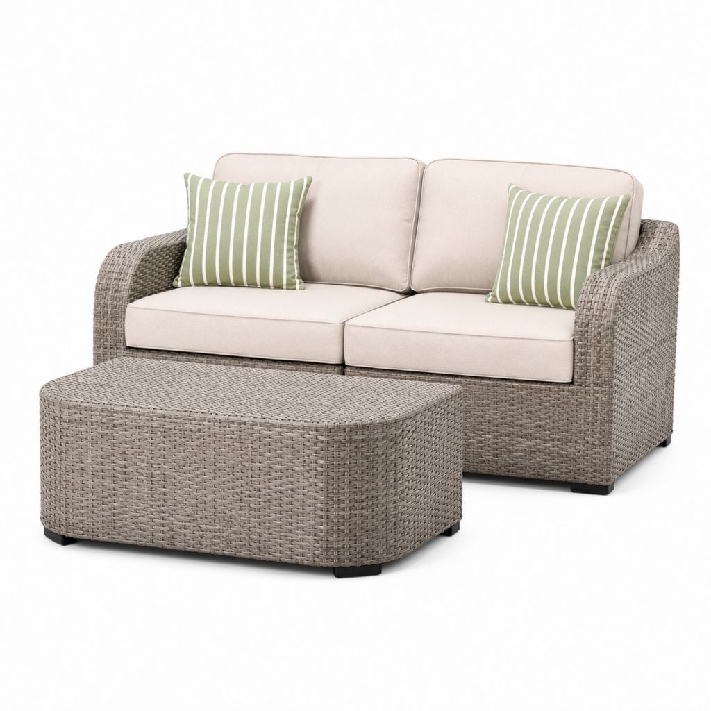 Set divano da giardino 2 posti con tavolino grigio in rattan PE 128 x 70 x 65 cm