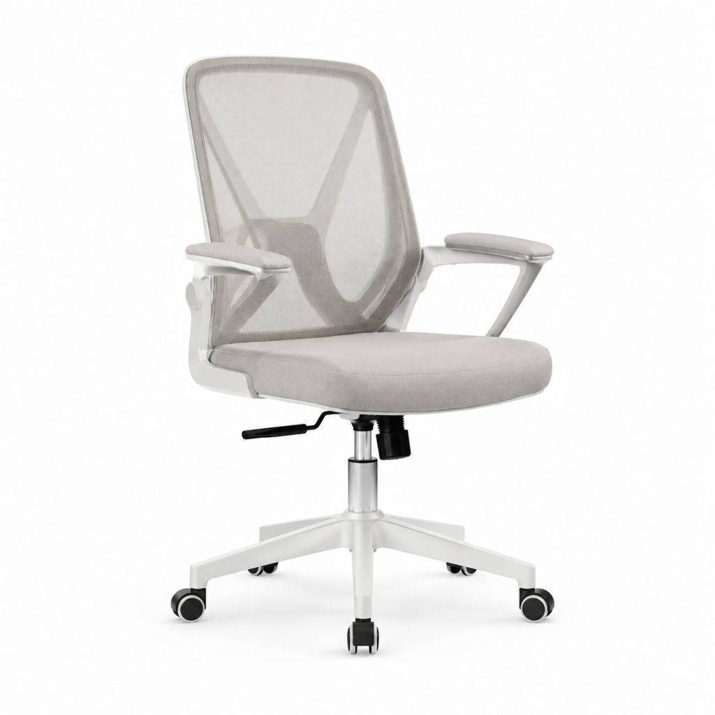 Sedia da ufficio ergonomica grigio chiaro in rete di poliestere con braccioli e ruote 62 x 62 x 96-106 cm