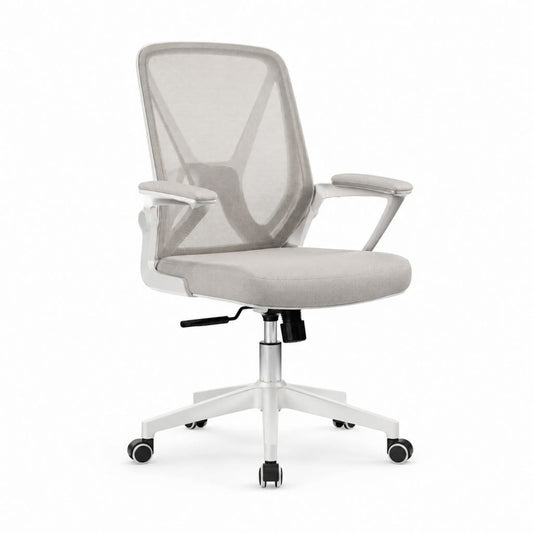 Sedia da ufficio ergonomica grigio chiaro in rete di poliestere con braccioli e ruote 62 x 62 x 96-106 cm