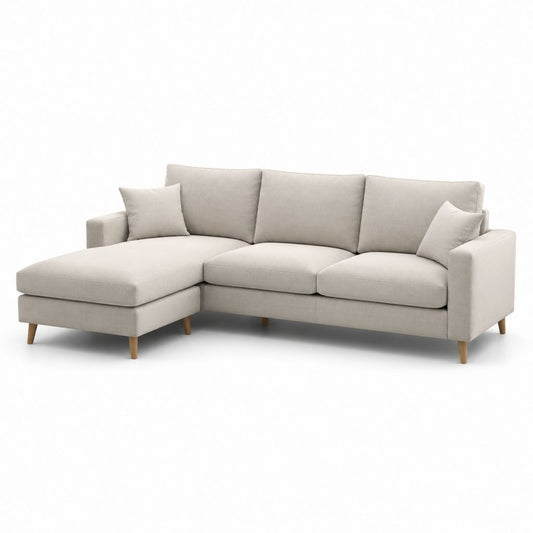 Divano angolare 3 posti con chaise longue sinistra beige in poliestere 230 x 150 x 85 cm