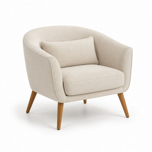 Poltrona da soggiorno beige in poliestere con gambe in legno massello 78 x 75 x 80 cm
