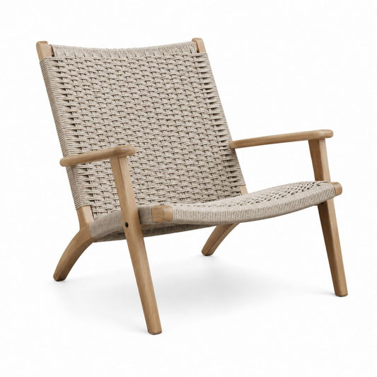 Poltrona lounge reclinata naturale in rovere massello e corda di carta 71 x 73 x 73 cm