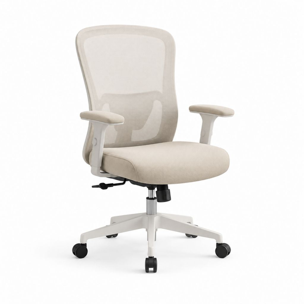 Sedia da ufficio ergonomica beige in rete di poliestere con braccioli e ruote 62 x 62 x 96-106 cm