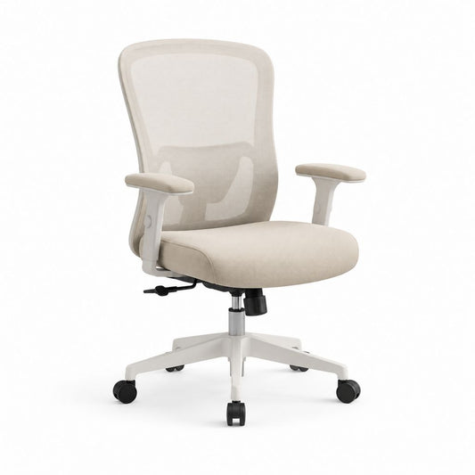 Sedia da ufficio ergonomica beige in rete di poliestere con braccioli e ruote 62 x 62 x 96-106 cm