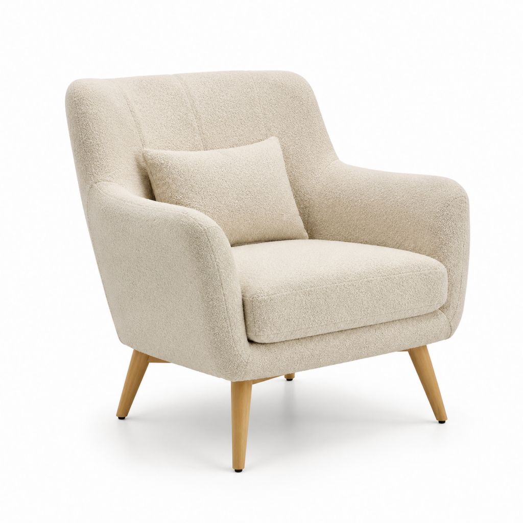 Poltrona soggiorno beige in bouclé di poliestere con cuscino 75 x 80 x 88 cm