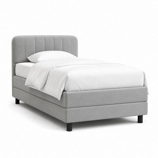 Letto singolo a molle grigio in poliestere 90 x 200 cm con testiera imbottita