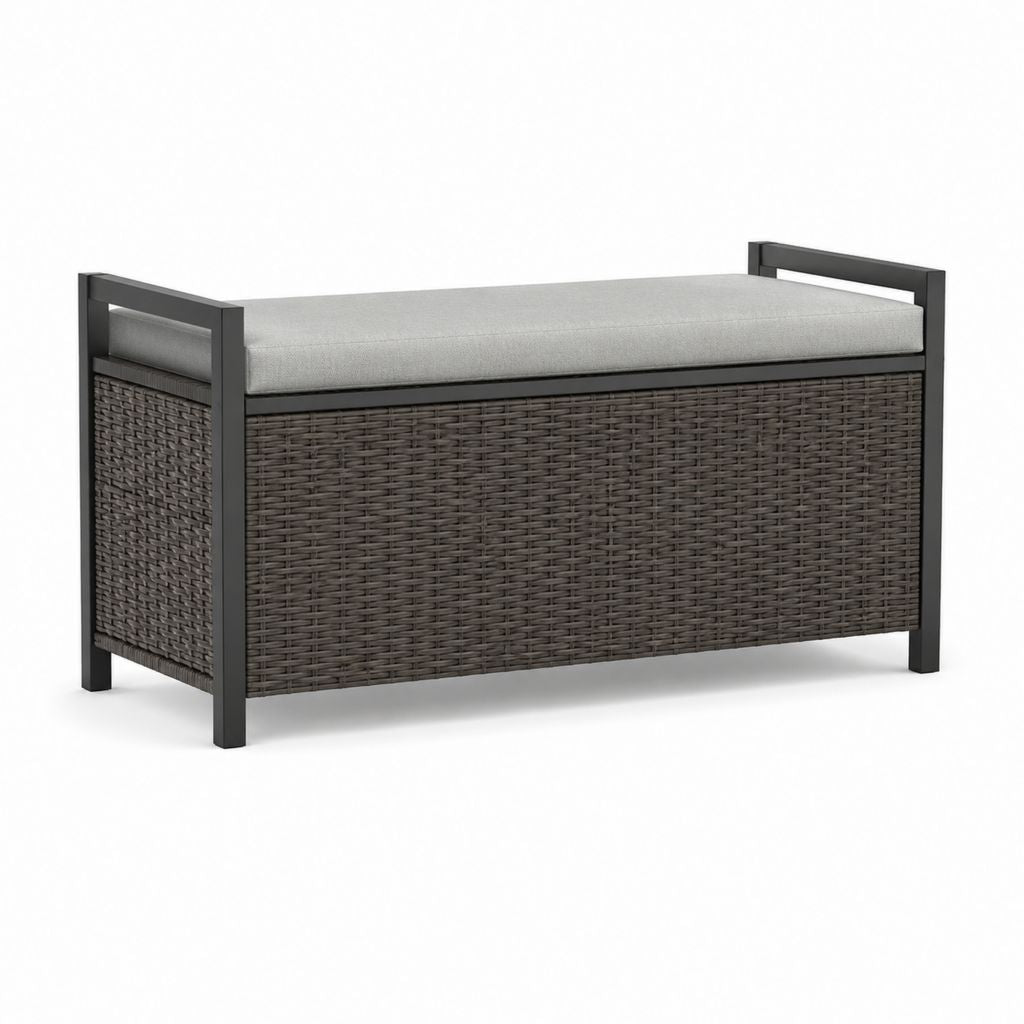 Panca da giardino contenitore in acciaio e rattan PE grigio antracite 120 x 50 x 60 cm