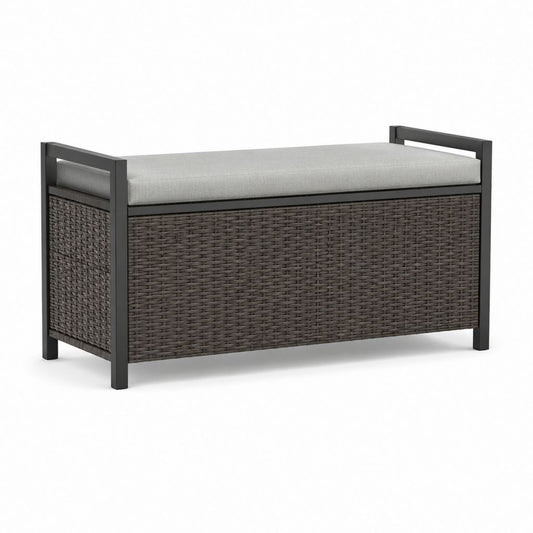 Panca da giardino contenitore in acciaio e rattan PE grigio antracite 120 x 50 x 60 cm