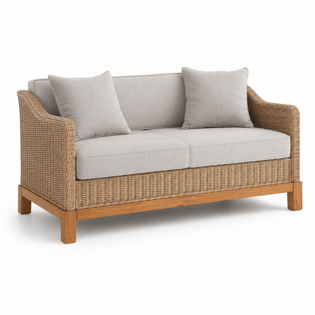 Divano 2 posti beige in rattan PE e legno massello 140 x 75 x 82 cm