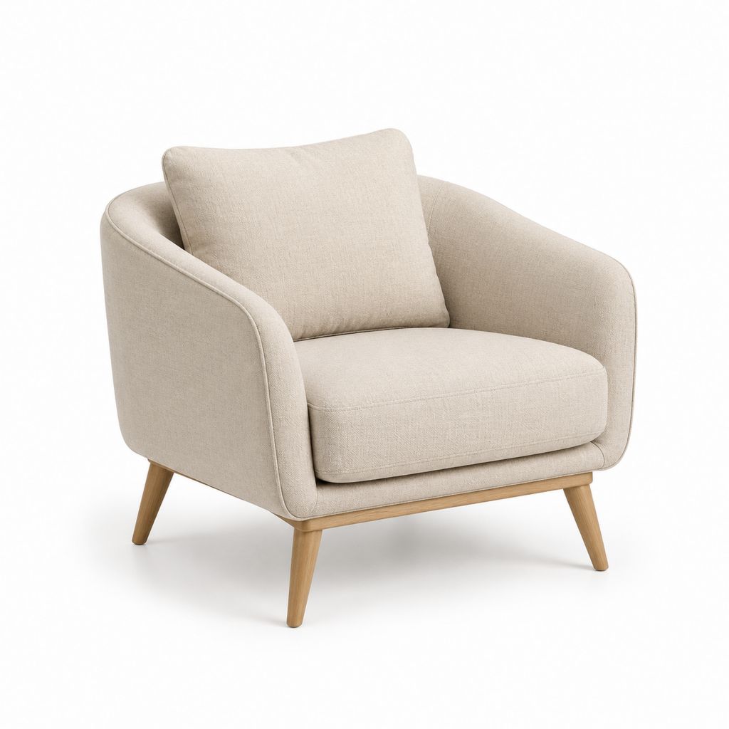 Poltrona da soggiorno beige in poliestere con gambe in faggio massello 76 x 78 x 82 cm