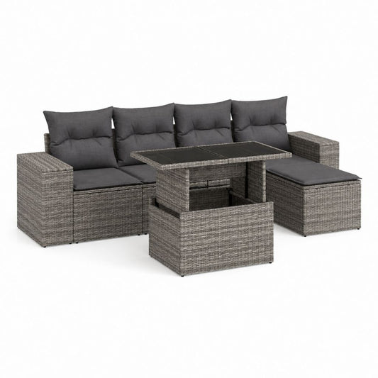 Set divani da giardino angolare 4 pezzi grigio in rattan PE con tavolo elevabile 194 x 124 x 71 cm