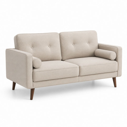 Divano 2 posti beige in poliestere con gambe in legno 150 x 82 x 84 cm