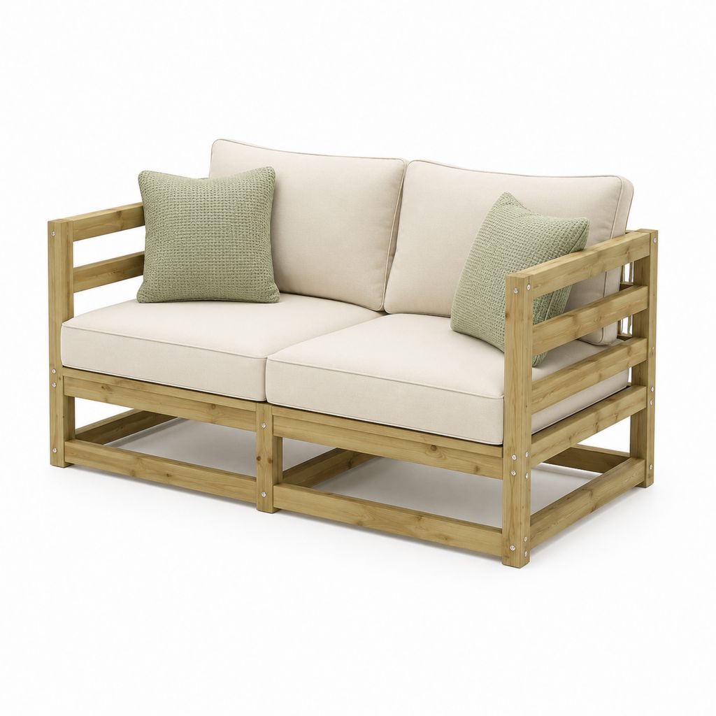 Divano da giardino 2 posti beige in legno massello di pino 140 x 70 x 70 cm