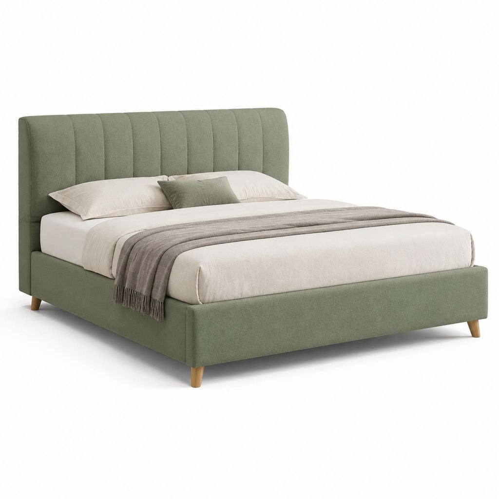 Letto a molle matrimoniale verde in poliestere con testiera imbottita 160 x 200 cm