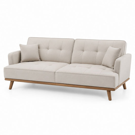 Divano 3 posti beige in poliestere con struttura in legno massello 220 x 88 x 85 cm
