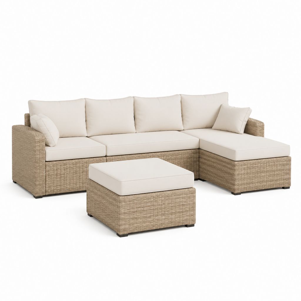 Set divano angolare da giardino 5 pezzi beige in rattan PE con cuscini 240 x 170 x 65 cm