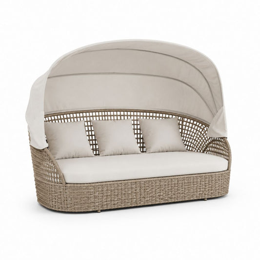 Divano da giardino 3 posti con tettuccio beige in rattan sintetico 200 x 80 x 160 cm