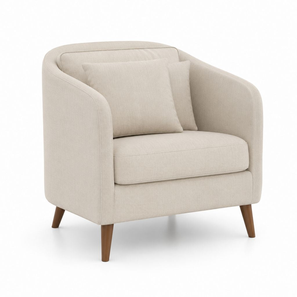 Poltrona da soggiorno beige in poliestere con gambe in legno massello forma arrotondata 78 x 78 x 80 cm