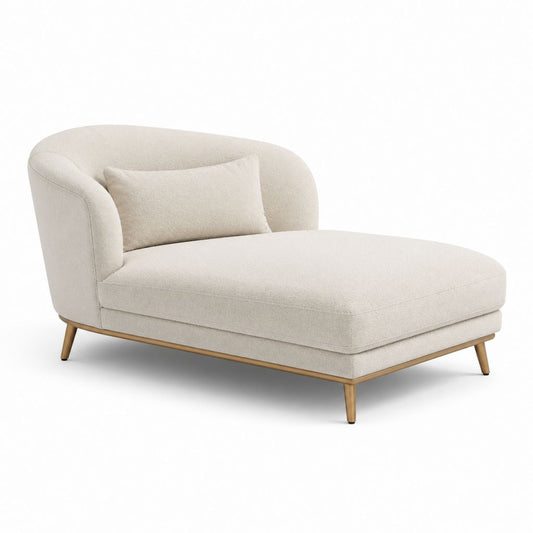 Méridienne imbottita beige in poliestere bouclé con struttura in legno massello 165 x 90 x 78 cm